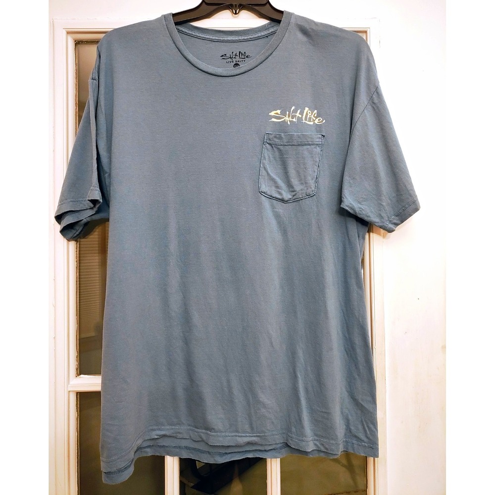 Salt Life Live Salty Mens XL Blue Pocket Graphic Print Preshrunk Cotton Tee